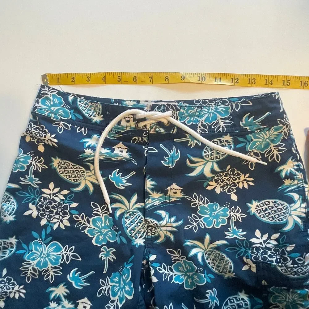 J. Crew Flex Swim Trunks Mens Sz 28 Blue Pineapple Tropical Floral Board Shorts
